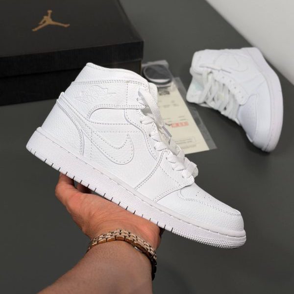 نایک جردن وان های تمام سفید Air Jordan 1 Mid White Snakeskin